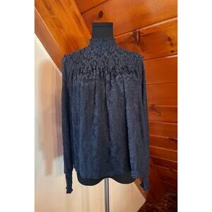 Anthropologie Deletta Navy Blue Lace Turtleneck Blouse sz S